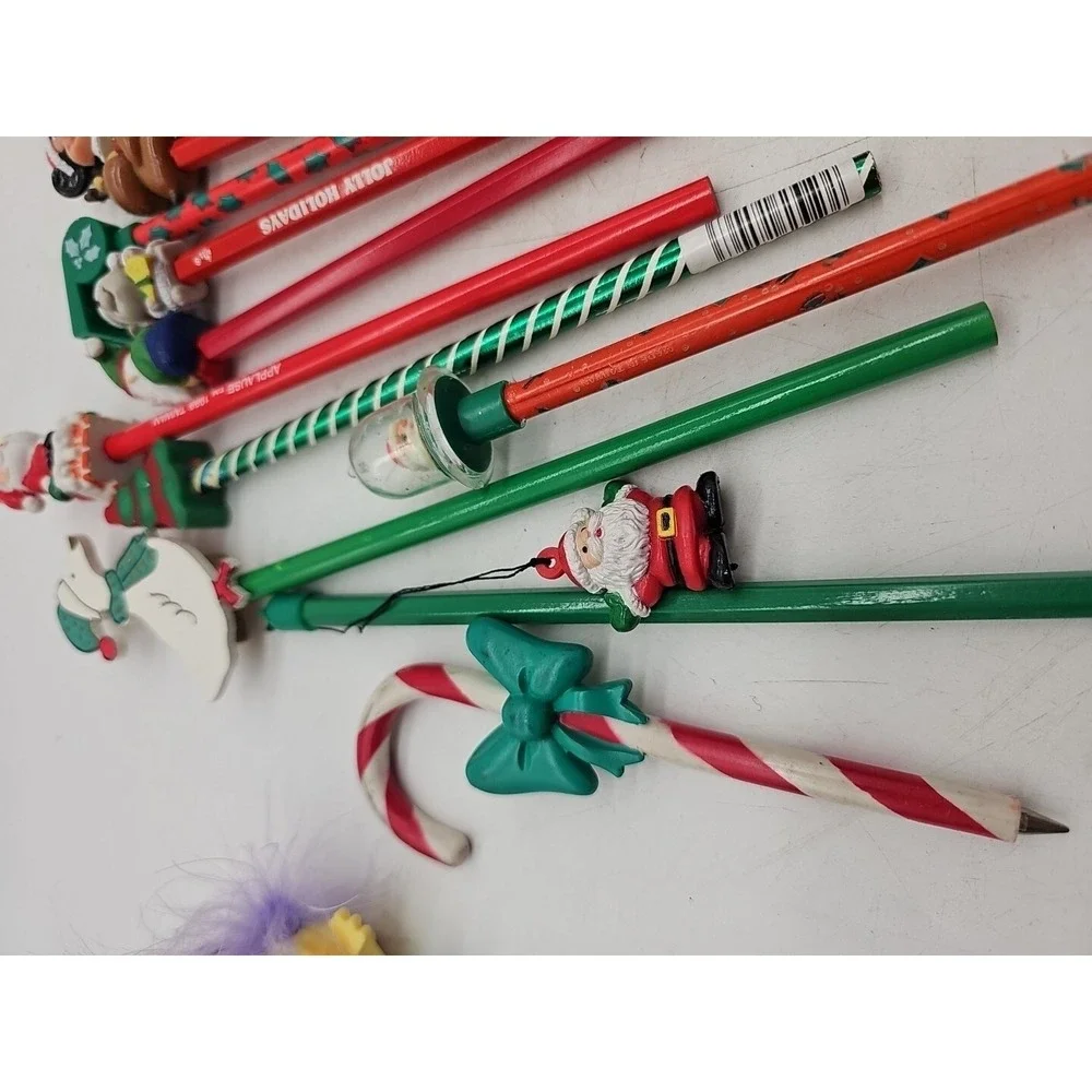Vintage Novelty  Pencils w/ Toppers LOT 80s 90s Lot Of 22 Christmas Theme School
